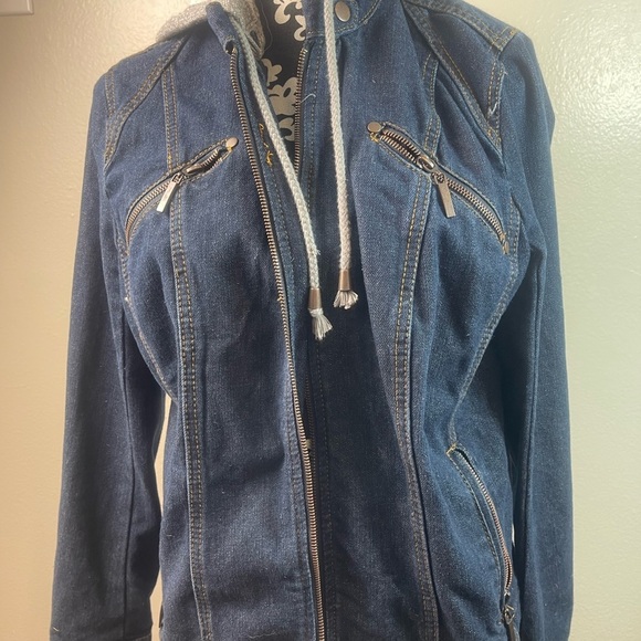 Womens CB 1962 Denim Hoodie Jacket Full Zip Blue Long Sleeve Zipper Pockets Y2K - Picture 2 of 8